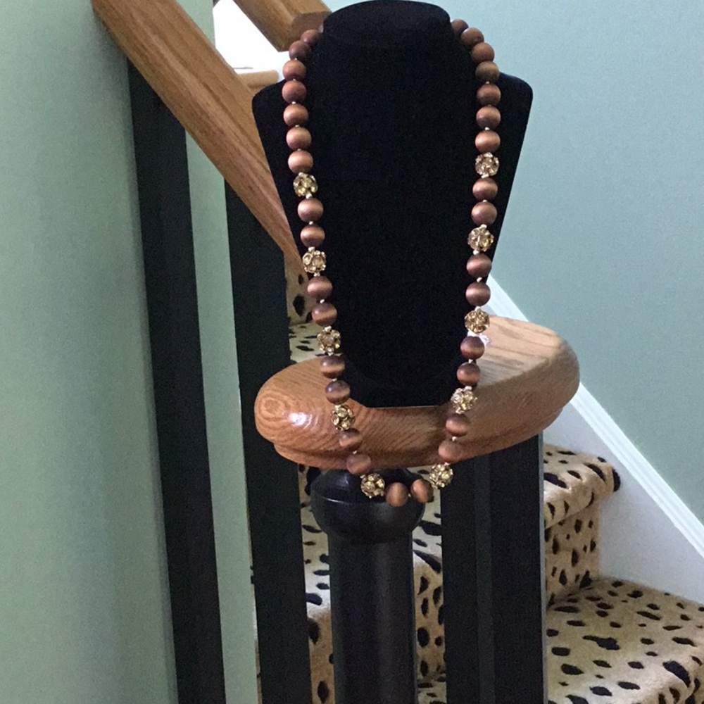 Gorgeous wood and crystal necklace
